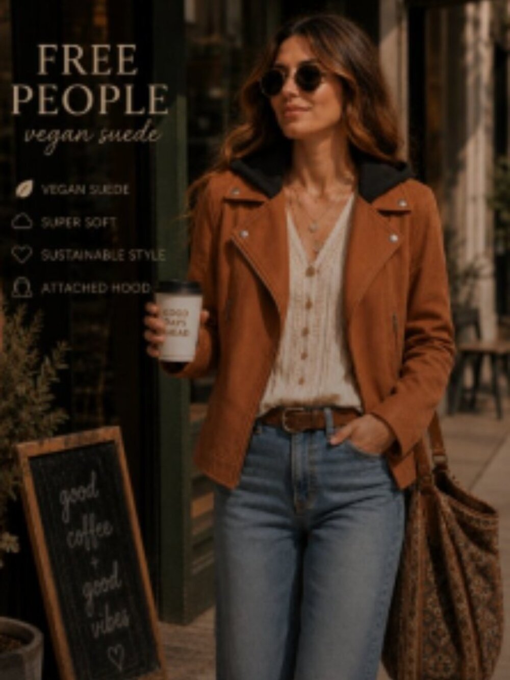 NEW  FREE PEOPLE Suede Imitation Hooded Moto Jacket 593JS 266
